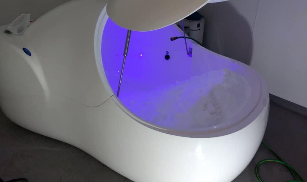 The float pods are in, here they are being filled with Epsom salt and water