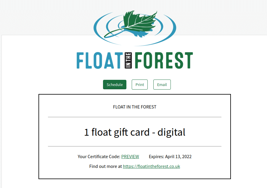 One float digital gift certificate