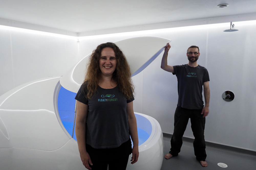 Shari and Will next to a float pod